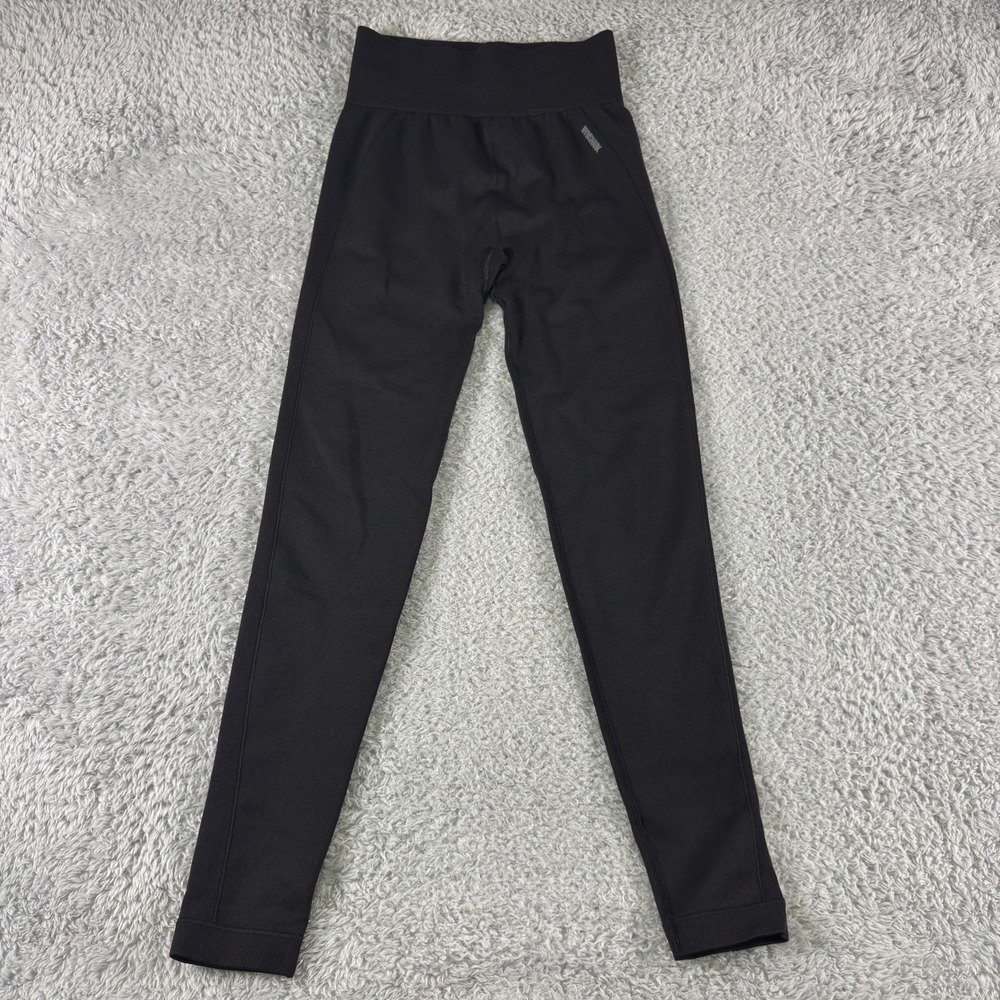 Gymshark Flex High Waisted Seamless Leggings Black Gray Logo Size XS S